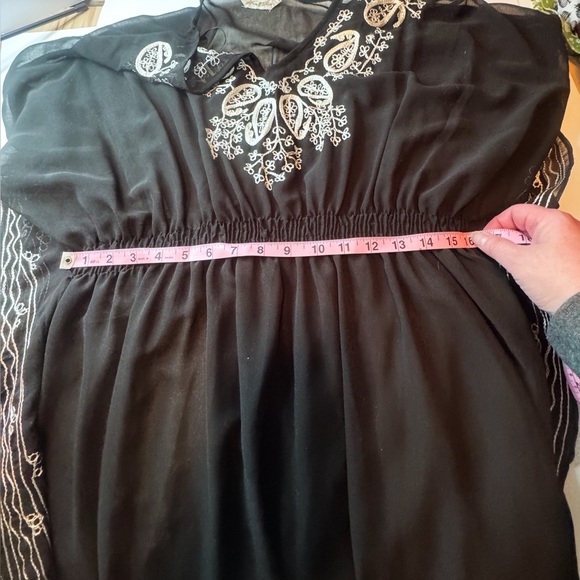 Fun & Flirt Black Boho Embroidered Sheer Tunic Top | Flowy Kimono Sleeve - Picture 8 of 14